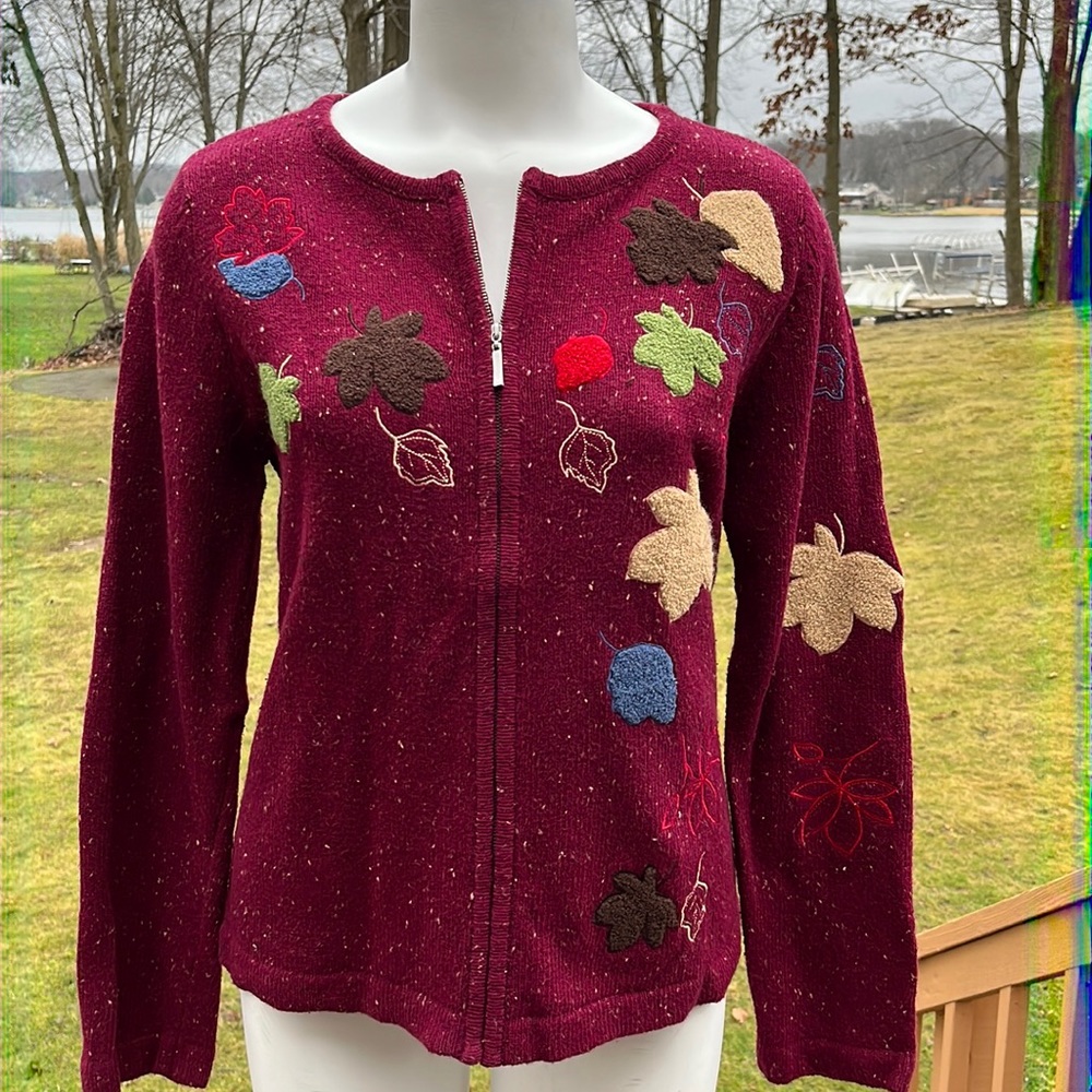 Crazy Horse leaf design sweater jacket M